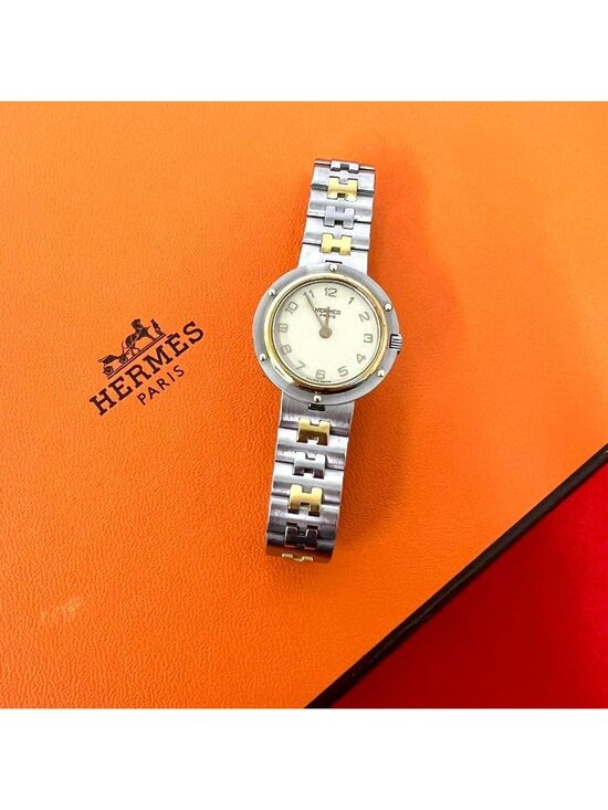 Hermes Accessories - Hermes Vintage Clipper Stainless Steel Quartz Watch Silver Gold